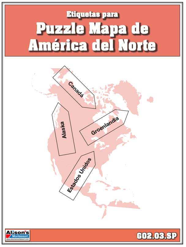 Labels for Puzzle Map of North America (Spanish)