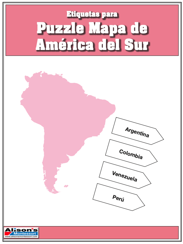 Labels for Puzzle Map of South America (Spanish)