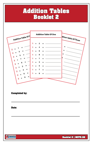 Addition Tables Booklet: 2