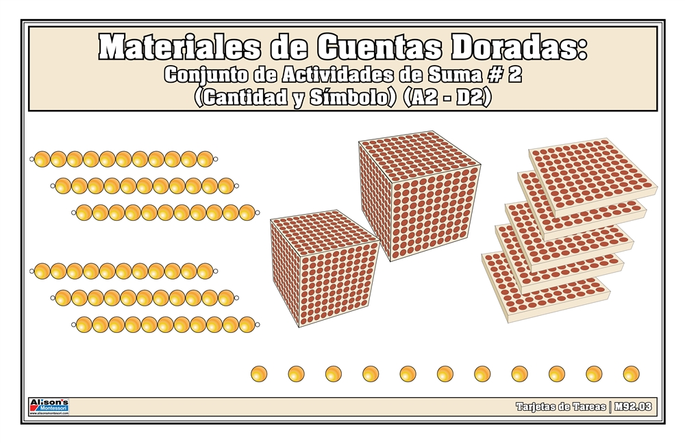 Materiales de Guentas Doradas: Conjunto de Actividades de Suma # 2 (Cantidad y Simbolo) (A2 - D2) (Printed)