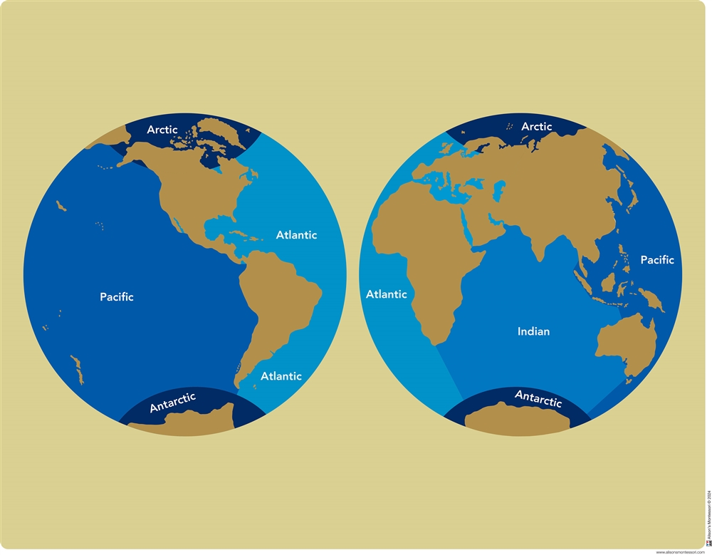 Labeled Control Chart for Puzzle Map of the Oceans (Premium Quality)