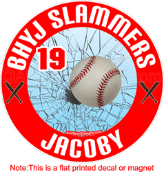 Baseball cracked glass design car stickers clings decals & magnets (2D-Flat)