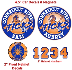 Ticks Lacrosse Car Decals Magnets Helmet Decals