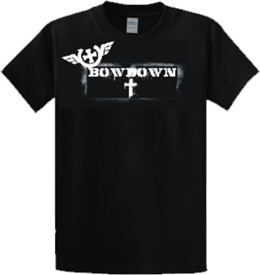 Bow Down Stencil Winged Cross Christian T-Shirt in Black