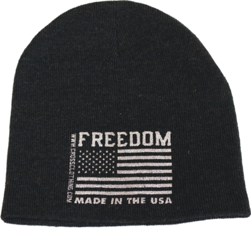Freedom Flag Made in the USA Charcoal Gray Patriotic Beanie
