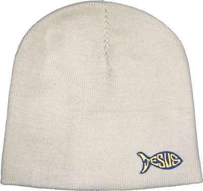 Jesus Fish Fitted Skull Cap Beanie in Sand