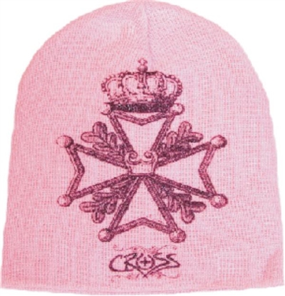 Christian Cross & Crown Fitted Princess Beanie in Pink