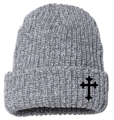 Saints Latin Cross Cuffed Chunky Knit Beanie Gray