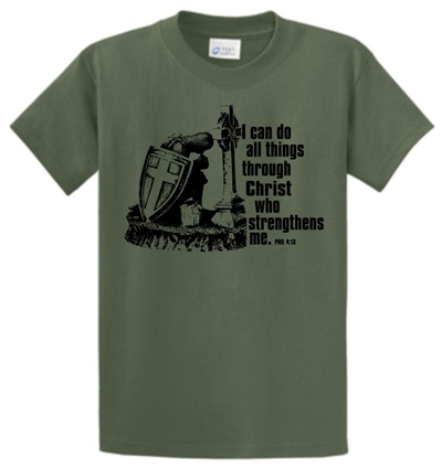 I Can Do All Things Through Christ Warrior Christian T-Shirt Green