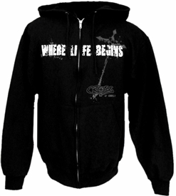 Where Life Begins Cross Christian Zip Hoodie Sweatshirt in Black