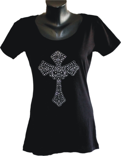 Bling Cross Ladies Black Christian Top