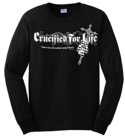Crucified for Life Skull Cross Long Sleeve Christian T-Shirt