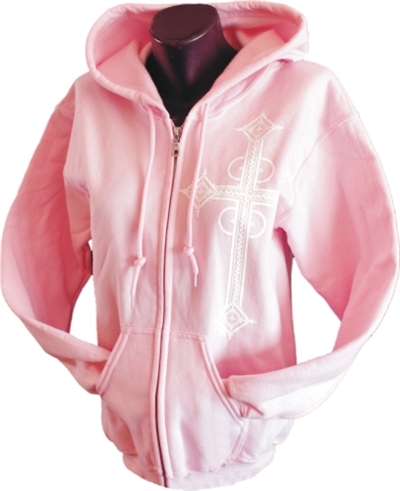 Lace Cross Pink Christian Zip Hoodie