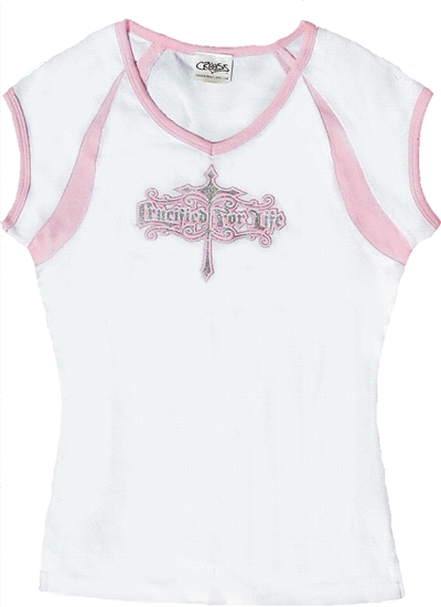 Crucified for Life Juniors Christian Top in White