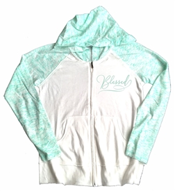 Blessed Women's Raglan Sleeve Jersey Zip Hoodie Green