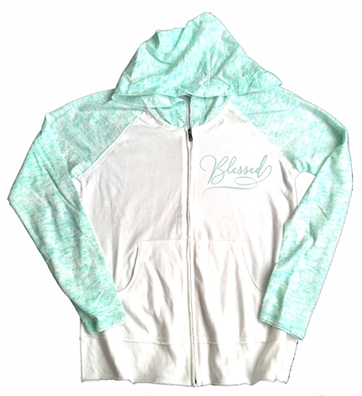 Blessed Women's Raglan Sleeve Jersey Zip Hoodie Green