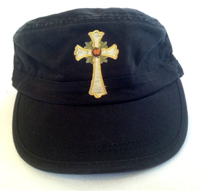 Amber Stud with Gold Cross Fidel Cap in Black