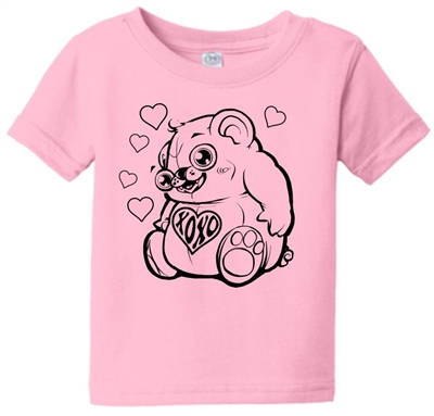 Hugs & Kisses Heart Bear Infant Toddler T-Shirt Pink