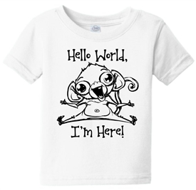 Hello World I'm Here Monkey Toddler Infant T-Shirt White
