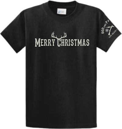 Merry Christmas Antlers Patriotic T-Shirt Black