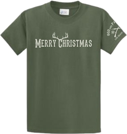 Merry Christmas Antlers Patriotic T-Shirt Green