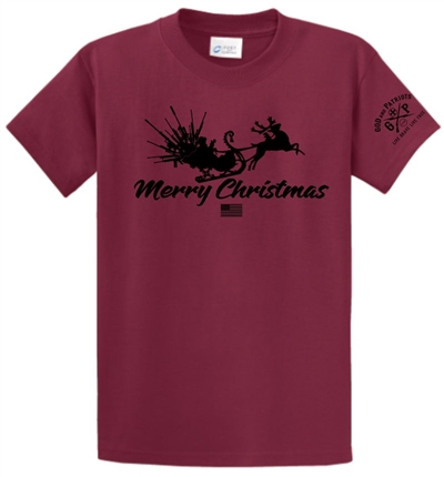 Guns From Santa Sleigh Patriotic Merry Christmas T-Shirt Red