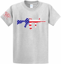 AR 15 Rifle American Flag Patriotic T-Shirt Gray
