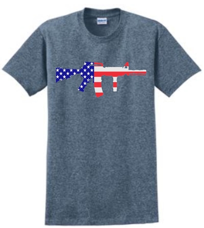 AR 15 Rifle American Flag Patriotic T-Shirt Indigo