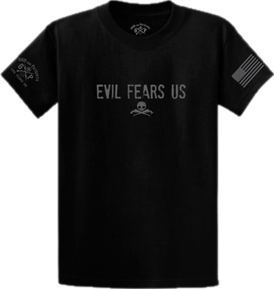 Evil Fears Us Guns and Skull T-Shirt Black