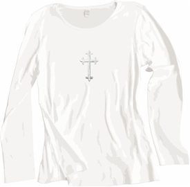 Silver Satin Latin Cross Women's Long Sleeve Shirt White