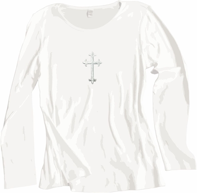 Silver Satin Latin Cross Women's Long Sleeve Shirt White