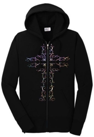 Ornamental Cross Zip Hoodie Sweatshirt