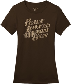 Peace Love and a Warm Gun Women's Patriotic T-Shirt Espresso
