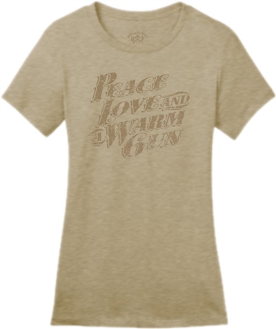 Peace Love and a Warm Gun Women's Patriotic T-Shirt Latte