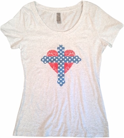 Star Cross Lace Heart Patriotic Scoop Tee