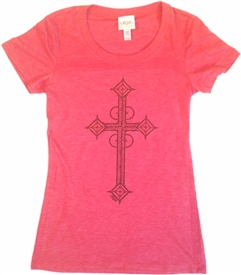 Black Foil Cross Women's Scoop Neck T-Shirt Red