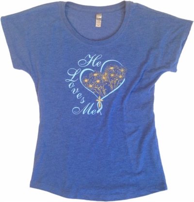 He Loves Me Heart and Flowers Dolman T-Shirt