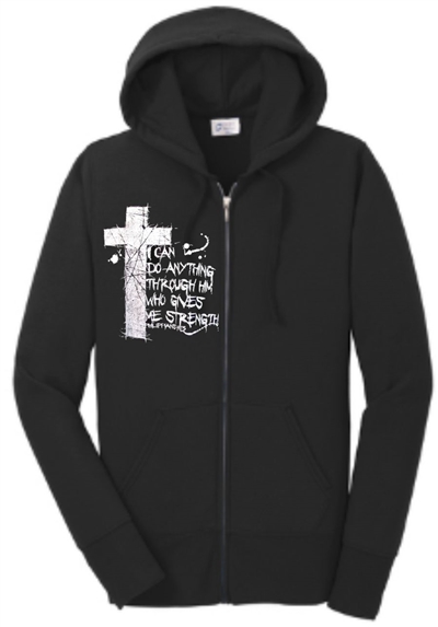 I Can Do Anything Through Him Women's Christian Zip Hoodie Sweatshirt