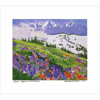 Poppies and Lupine Poster Signed By Cecile Johnson