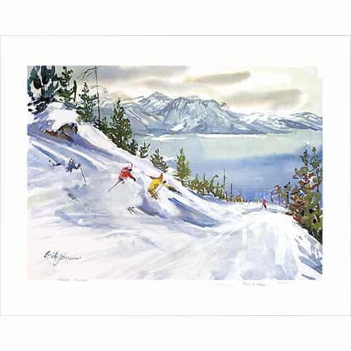 Powder Flying at Heavenly Valley Above Lake Tahoe Ski Poster By Cecile Johnson