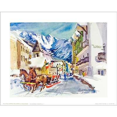 Vails Winter Sleigh Ride Scene Poster Signed By Cecile Johnson