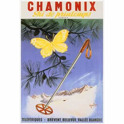 Chamonix Butterfly and Ski Pole Postcard