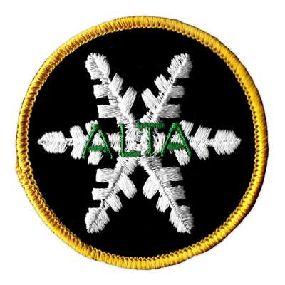 Alta UT Vintage 1970s Embroidered White Snowflake Ski Patch, 2 1/2 inches across