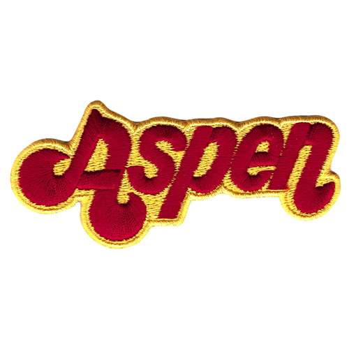 Aspen 1970s Embroidered Ski Patch - Burnt Red on Gold