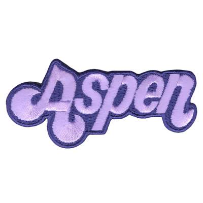 Aspen 1970s Embroidered Ski Patch -Lavender on Navy