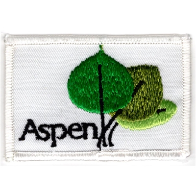 Aspen Embroidered Ski Patch White with 3 Aspen Leaves