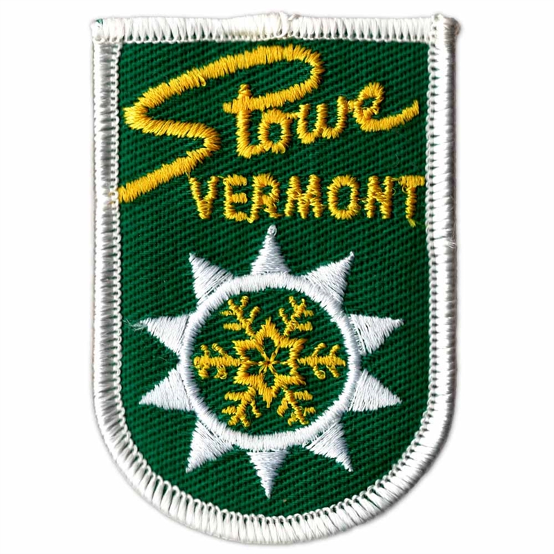 Stowe, Vermont Vintage 1970s Green and Yellow Ski Resort Patch, 2 x 2 3/4 inches