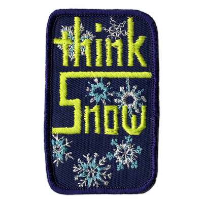 Think Snow Vintage 1970s Blue and Green Ski Patch, 2 x 3 1/4 inches