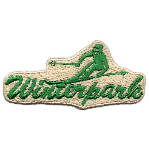 Winter Park Colorado Green Skier on Cream 1970s Embroidered Ski Patch