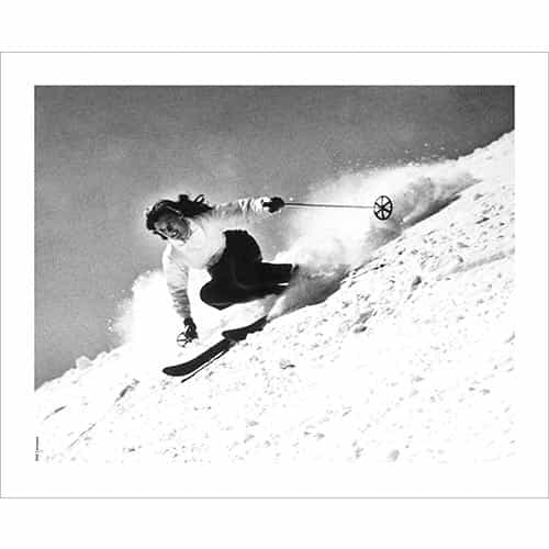Vintage photo of Olympian Andrea Mead Carving With Style (Black & White or Sepia, 3 Sizes: 8 x 10,  11 x 14 & 16 x 20 inches)